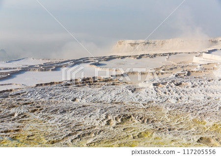 White terraced baths of Pamukkale thermal springs, Turkey White terraced baths of Pamukkale thermal springs, Turkey 117205556