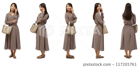 Full-body cutout of a woman calling on a smartphone 117205761