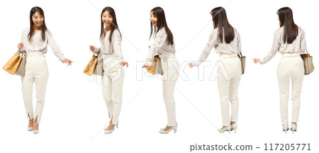 Full body cutout of a woman shopping with a paper bag Full body cutout of a woman shopping with a paper bag 117205771
