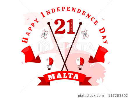 Happy Independence Day of Malta Vector Illustration Celebrating 21st September with a Waving Flag in a National Holiday Flat Style Cartoon Background Happy Independence Day of Malta Vector Illustration Celebrating 21st September with a Waving Flag in a National Holiday Flat Style Cartoon Background 117205802