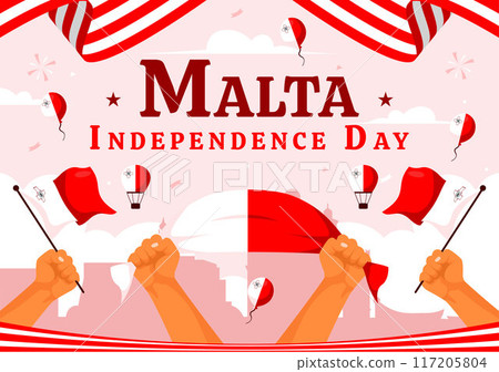 Happy Independence Day of Malta Vector Illustration Celebrating 21st September with a Waving Flag in a National Holiday Flat Style Cartoon Background Happy Independence Day of Malta Vector Illustration Celebrating 21st September with a Waving Flag in a National Holiday Flat Style Cartoon Background 117205804