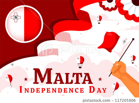 Happy Independence Day of Malta Vector Illustration Celebrating 21st September with a Waving Flag in a National Holiday Flat Style Cartoon Background Happy Independence Day of Malta Vector Illustration Celebrating 21st September with a Waving Flag in a National Holiday Flat Style Cartoon Background 117205806