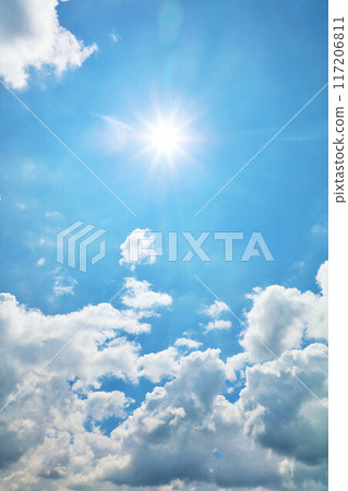 Summer blue sky, clouds and sun 117206811