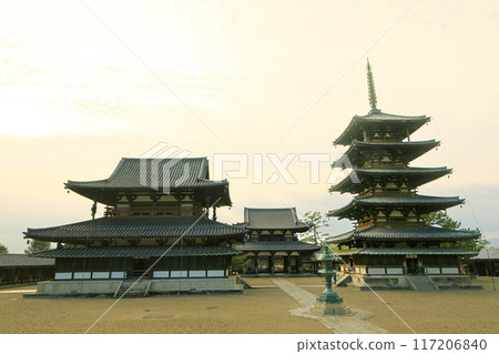 World Heritage Site, head temple of the Shotoku sect, Horyuji Saiin Garan, main hall and five-storied pagoda World Heritage Site, head temple of the Shotoku sect, Horyuji Saiin Garan, main hall and five-storied pagoda 117206840
