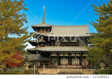 World Heritage Site, Headquarters of the Shotoku Sect, Horyuji Saiin Garan, Chumon Gate and Five-storied Pagoda 117206912