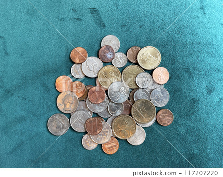 USA money coins scattered on the table USA money coins scattered on the table 117207220