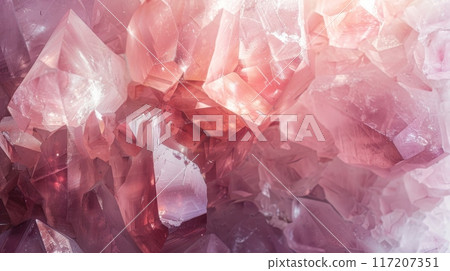 Polished Pink Quartz Crystals Close-Up Texture for Poster or Print 117207351