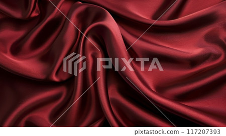 Luxurious Smooth Red Silk Fabric Close-Up for Textile Design, Fashion Projects, and High-End Decoration 117207393