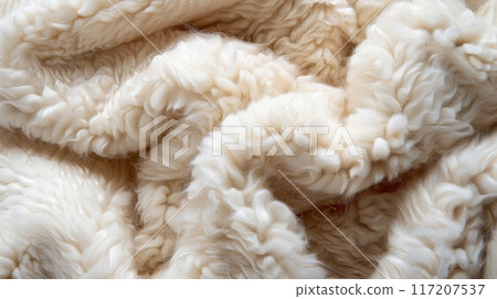Close-Up Texture of Soft Woolen Fabric, Fluffy and Creamy White, Ideal for Cozy Home Decor, Fashion Design, and Winter Garments Close-Up Texture of Soft Woolen Fabric, Fluffy and Creamy White, Ideal for Cozy Home Decor, Fashion Design, and Winter Garments 117207537