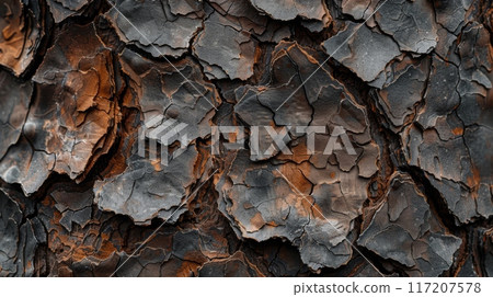 A close up of the bark texture of a pine tree in nature A close up of the bark texture of a pine tree in nature 117207578