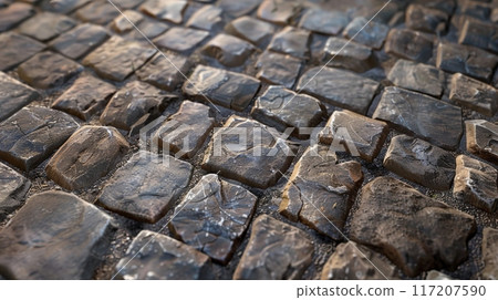 Textured Cobblestone Street for Urban Design, Backgrounds, and Architectural Projects 117207590