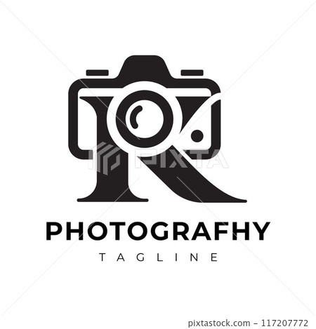 Photography logo with camera element with the initial letter R. A unique combination of camera and letter shapes 117207772