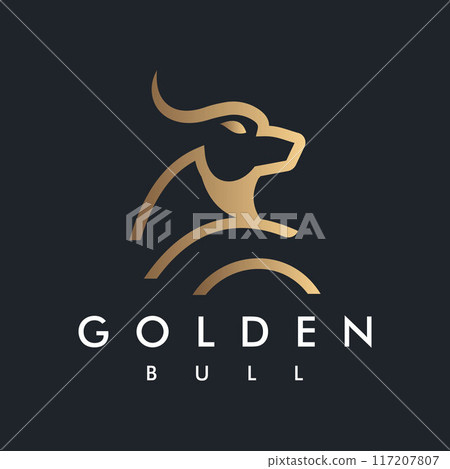 Golden Bull Bison Logo design vector template Linear Outline Style Icon Symbol design on Black background Golden Bull Bison Logo design vector template Linear Outline Style Icon Symbol design on Black background 117207807