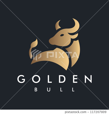 Gold Bull Illustration Logo designed in a modern and minimalist style with a black background can be used for Financial and Investment Companies, Restaurants or Bars Gold Bull Illustration Logo designed in a modern and minimalist style with a black background can be used for Financial and Investment Companies, Restaurants or Bars 117207809