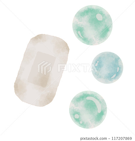 Illustration material of solid soap and soap bubbles Illustration material of solid soap and soap bubbles 117207869