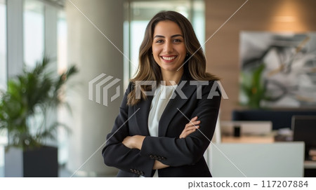 Confident Businesswoman in Modern Office, Professional, Diverse Workforce, Leadership, Corporate Environment, Stock Photography for Professional Use Confident Businesswoman in Modern Office, Professional, Diverse Workforce, Leadership, Corporate Environment, Stock Photography for Professional Use 117207884