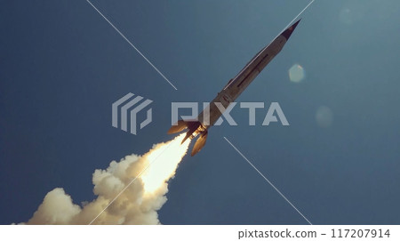 HighResolution Image of an Iranian Qiam 1 Missile Launching Skyward, Ideal for Aerospace and Military Concepts 117207914