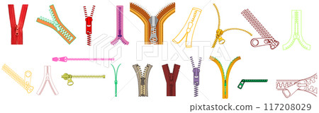 set of zippers flat illustration zipper 117208029