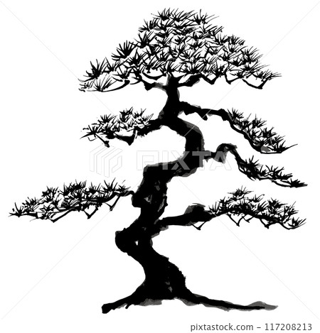 松樹盆景手寫毛筆插圖 117208213