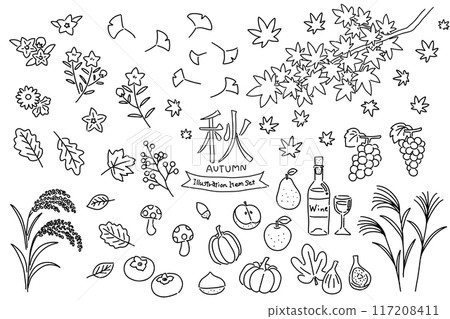 秋季線條畫向量插圖集 117208411