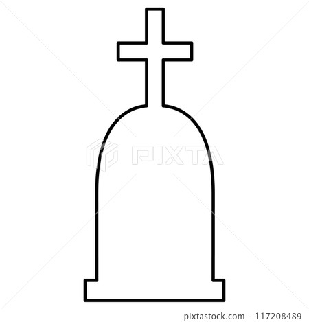 Line drawing illustration of a gravestone, a grave with a cross design Line drawing illustration of a gravestone, a grave with a cross design 117208489