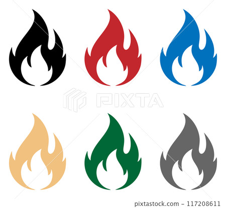 Flame icon set of 6 colors 117208611