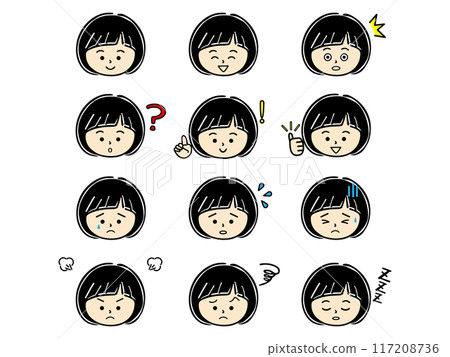 Simple icon set of various facial expressions of girls (color) Simple icon set of various facial expressions of girls (color) 117208736