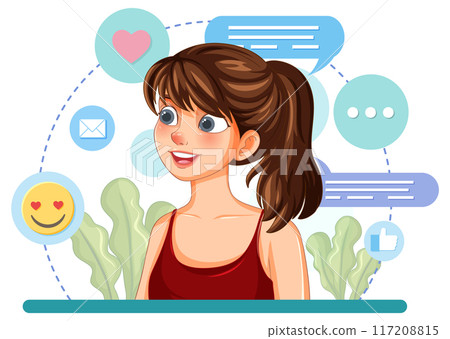 Happy Girl with Social Media Icons 117208815
