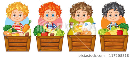 Children with Healthy Food Baskets Children with Healthy Food Baskets 117208818