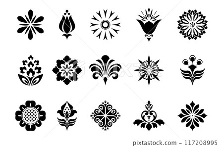 Flowers icon set. Flowers isolated on transparent background. Flowers in modern simple. Cute round flower plant nature collection. Vector illustrator 117208995