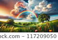 A rainbow over the grassland after the rain 117209050