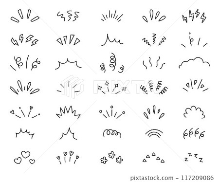 Doodle shine sunburst sparkle ray elements. Doodle radial line rays. Hand drawn round corner shine Doodle shine sunburst sparkle ray elements. Doodle radial line rays. Hand drawn round corner shine 117209086