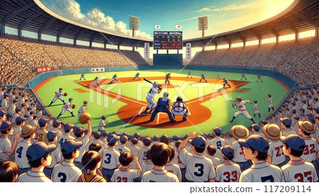 People cheering on high school baseball at Koshien Stadium 117209114