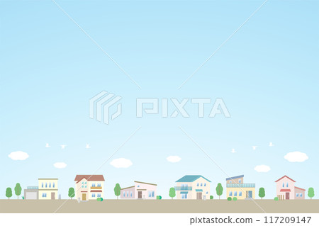 城市景觀插圖藍天和房屋排列的住宅區 117209147