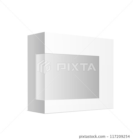 A simple, minimalistic illustration of a rectangular box in grayscale. Vector 117209254