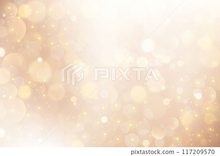 Light background with bokeh. Abstract golden glitter texture. Beige gradient with glow. Ivory pastel blurred backdrop for wedding invitation design. Nude elegant vector gradation wallpaper 117209570
