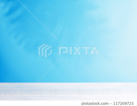 Template with empty table and wall with leaves shadow Template with empty table and wall with leaves shadow 117209725