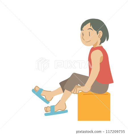 Illustration of a girl sitting on a stool 117209735