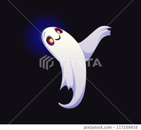 Letter Y Halloween ghost font, scary typeface, horror evil type, spooky monster alphabet. Vector autumn holiday kid abc character, funny smiling spook with yellow glowing eyes, typography symbol 117209938