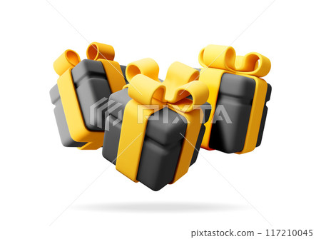 3D black gift box with gold bow 117210045