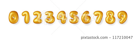 3D gold balloon numbers set isolated 117210047
