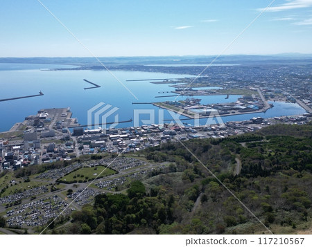 Aerial view of Wakkanai city and Wakkanai Port from above Wakkanai Park 117210567