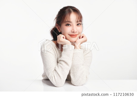 Beautiful young asian woman with clean fresh skin on white background, Face care, Facial treatment, Cosmetology, beauty and spa, Asian women portrait. Beautiful young asian woman with clean fresh skin on white background, Face care, Facial treatment, Cosmetology, beauty and spa, Asian women portrait. 117210630