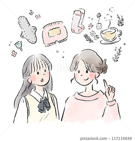 A mother teaching her high school daughter important things to know about menstruation 117210689