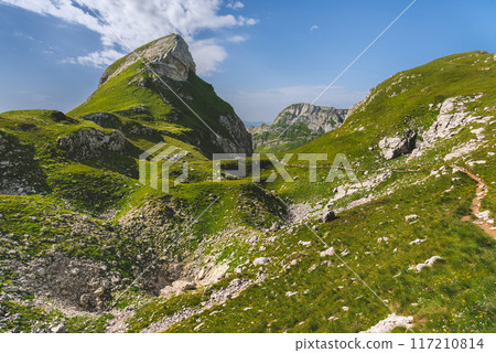 Marked Hiking Trail in Mountains on Summer 117210814