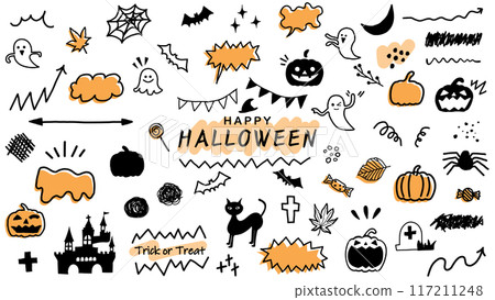 Cute hand-drawn illustration material with Halloween motif, vector, white background, transparent background Cute hand-drawn illustration material with Halloween motif, vector, white background, transparent background 117211248