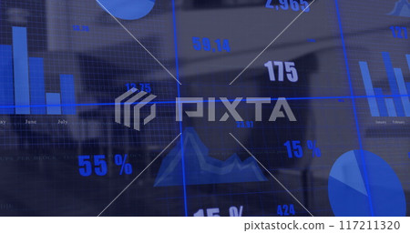 Image of statistics and financial data processing over office Image of statistics and financial data processing over office 117211320
