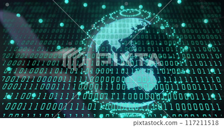 Image of binary coding digital data processing over globe 117211518