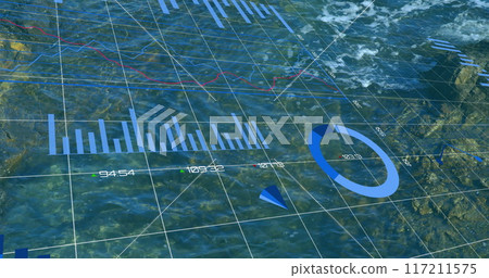 Image of financial data processing over seascape 117211575