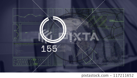 Image of financial data processing over desk in office Image of financial data processing over desk in office 117211652